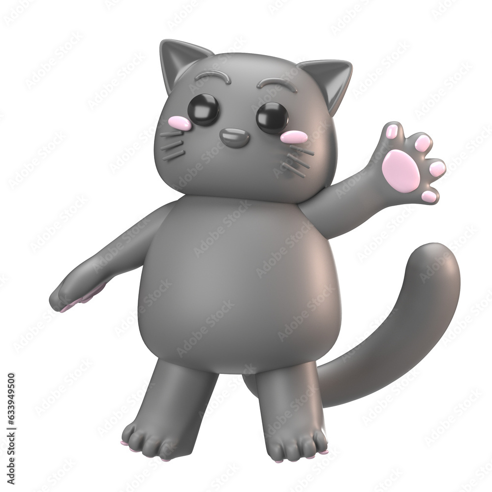 3D grey cat waving 3D grey cat waving