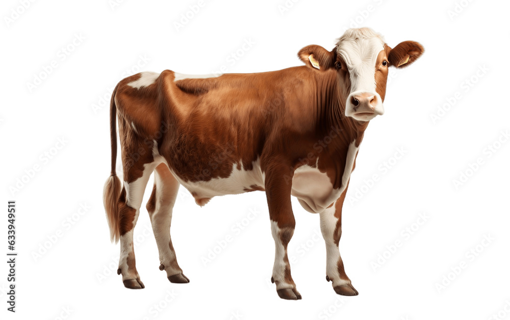 Brown and white color cow with transparent background. Generative AI