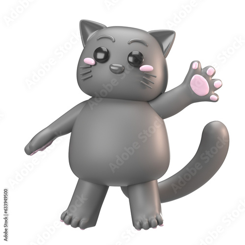 3D grey cat waving