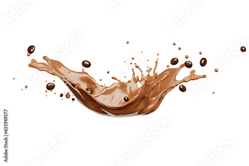 chocolate milk splash with coffee beans isolated on transparent or white background PNG
