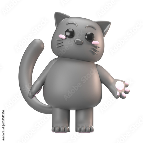 3D grey cat character welcoming someone