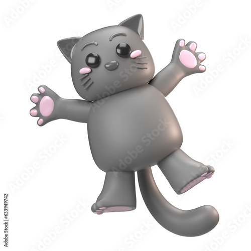 3D cat character happy gesture and jumping