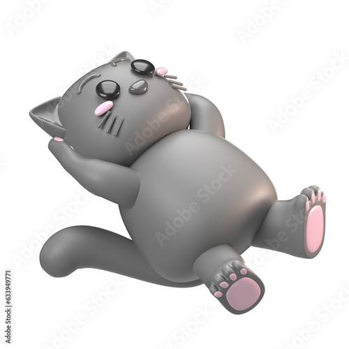 3D grey cat lying down