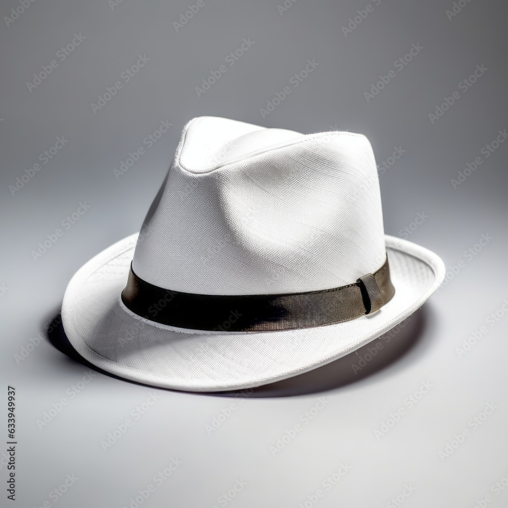 Fedora hat leather white color black ribbon isolated on plain background