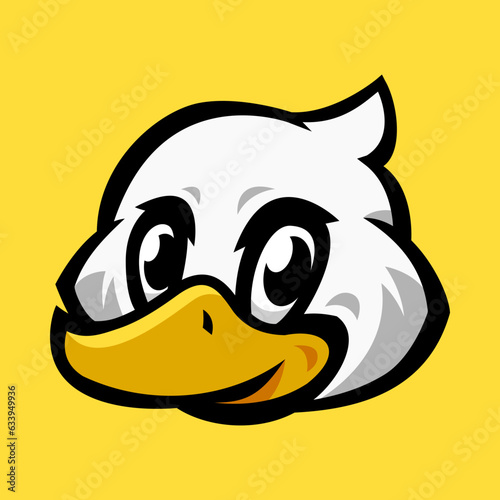 cute duck head in mascot cartoon style. flat vector illustration.