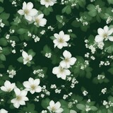 A close-up of a green flower pattern background with white flowers. AI-Generated.