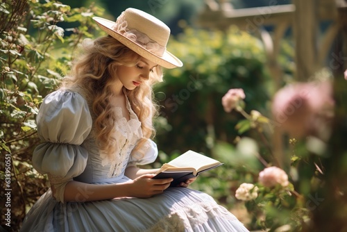 woman in victorian style clothing reading a book