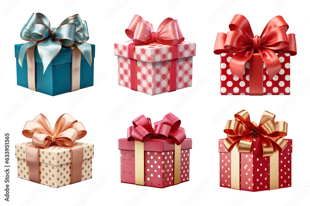 Gift box collection with ribbon bow isolated on transparent background Gift box collection with ribbon bow isolated on transparent background