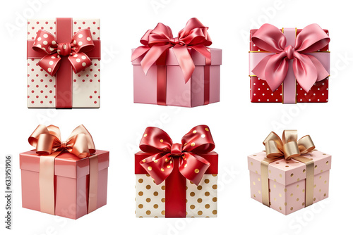 Gift box collection with ribbon bow isolated on transparent background