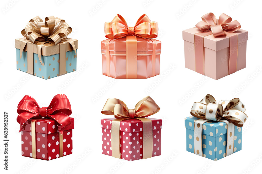 Fototapeta premium Gift box collection with ribbon bow isolated on transparent background