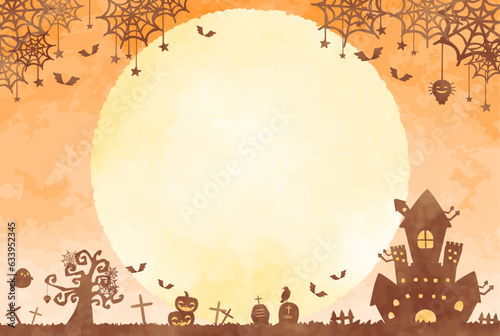 大きな満月と手描きのハロウィーンの背景イラスト