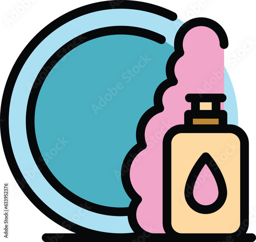 Foam dish detergent icon outline vector. Kitchen bottle. Wash product color flat