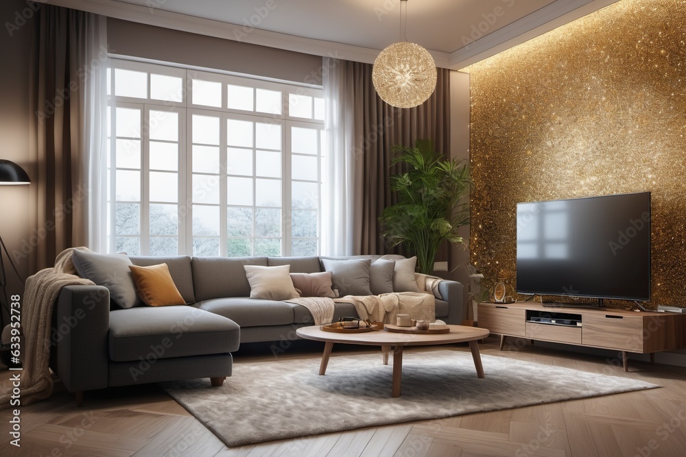 Fototapeta premium modern living room with fireplace