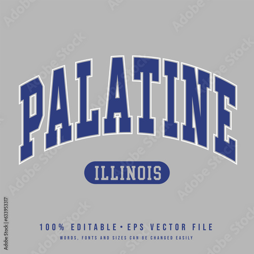 Palatine text effect vector. Editable college t-shirt design printable text effect vector photo