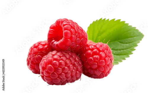 Raspberry with Leaf on isolated Background. Generative AI