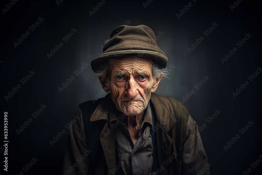 old man with an expressionless face posing for the camera