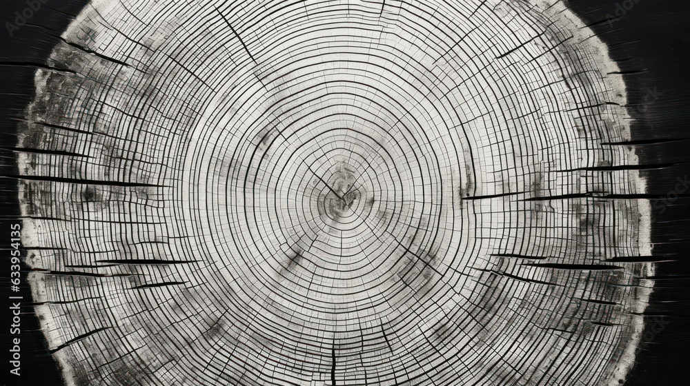 Black and white flat rubbing of a cross section of wood Black and white flat rubbing of a cross section of wood