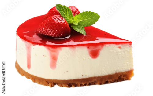 Strawberry Topped Cheesecake Isolated on isolated Background. Generative AI