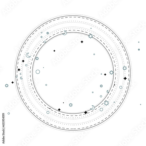Vector sparkle star circle frame.  vector galaxy decorated minimal line art frame