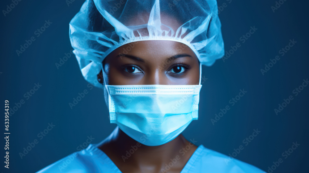 African american woman nurse with mask