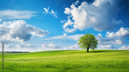 Beautiful bright colorful summer spring landscape with tree