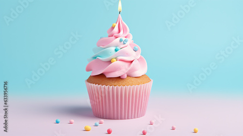 Birthday cupcake on pastel background
