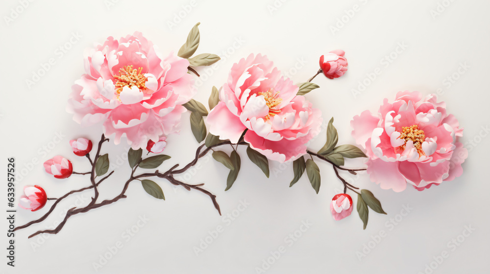Branch of peony with pink flower
