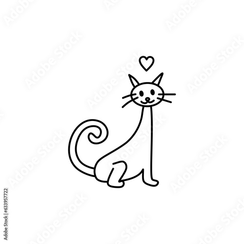 Love cat Outline line Cute and funny cats doodle. Cartoon cat or kitten characters design collection Minimal cat drawing. Set of purebred pet animals isolated on transparent background.