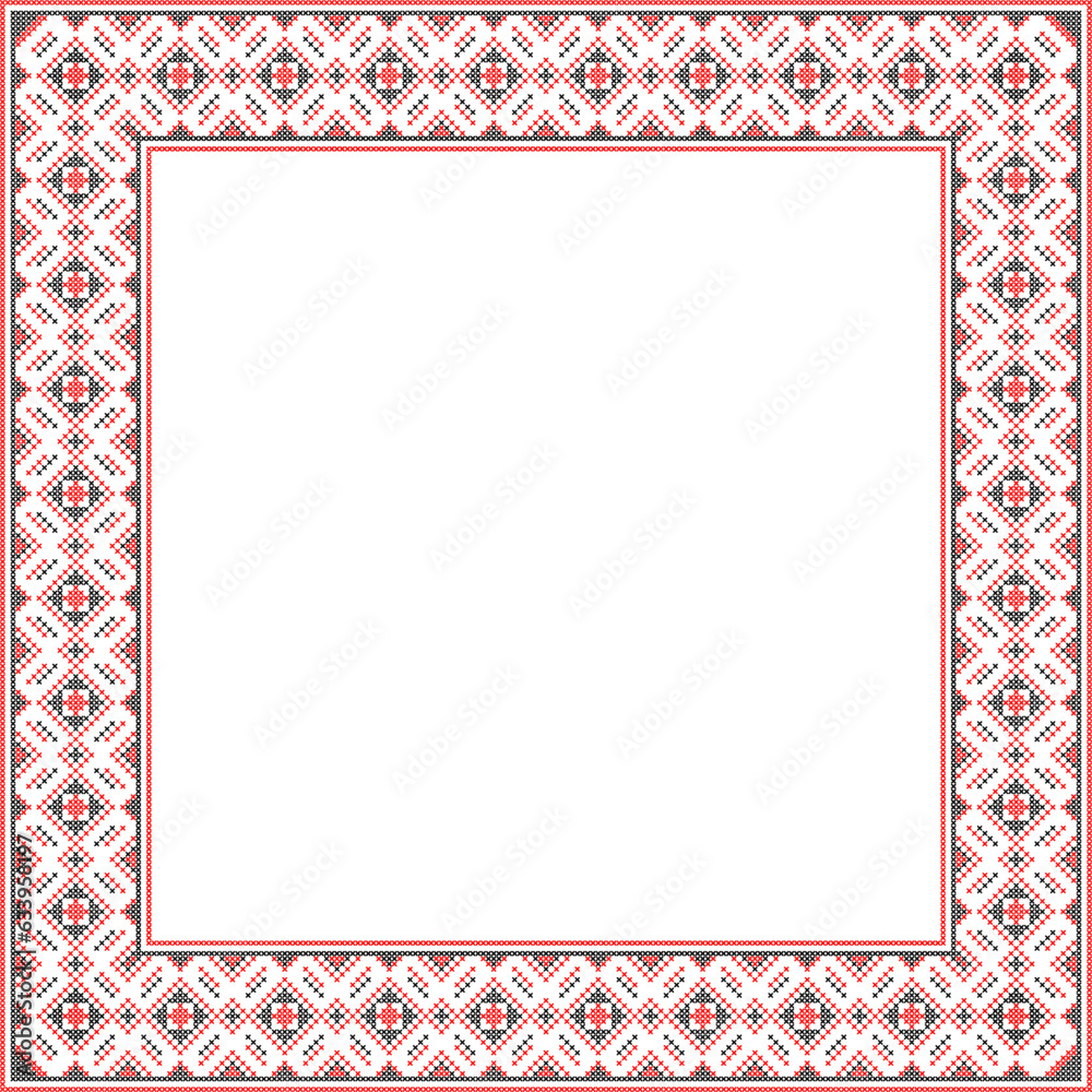 Obraz premium Vector illustration of Ukrainian ornament in ethnic style, identity, vyshyvanka, embroidery for print clothes, websites, banners. Background. Frame for text