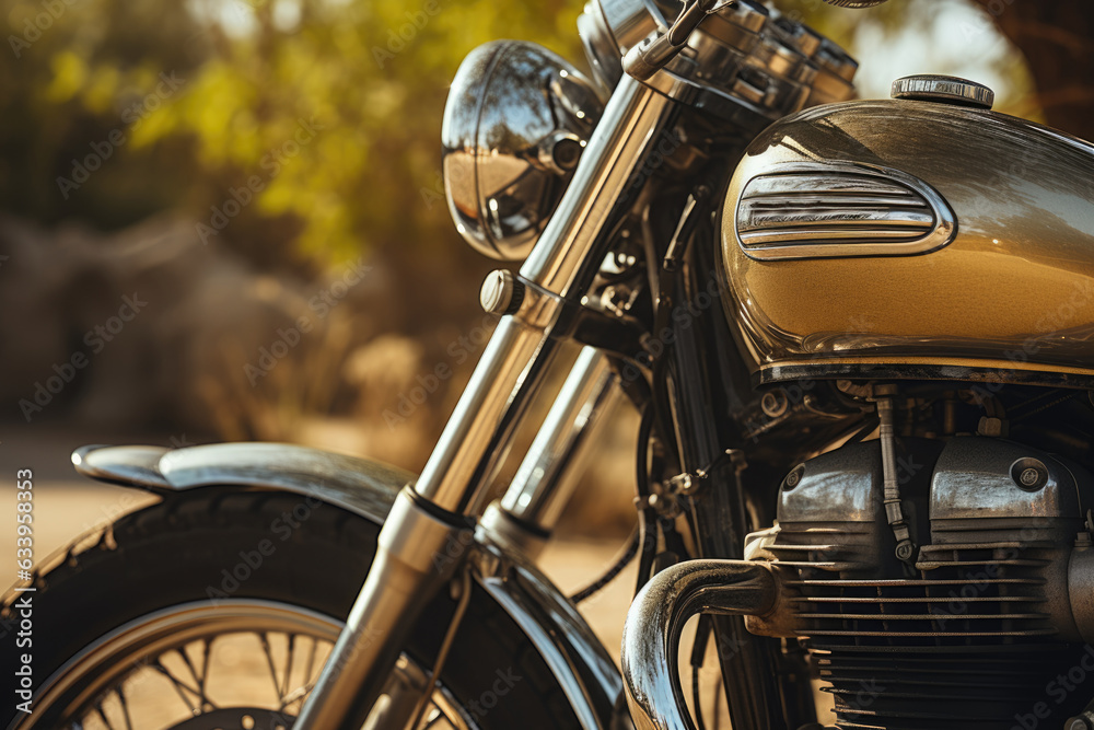 Fototapeta premium Close up view of a shiny motorcycle details , AI Generated