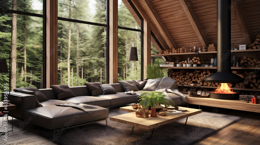 Chalet interior design of modern living room