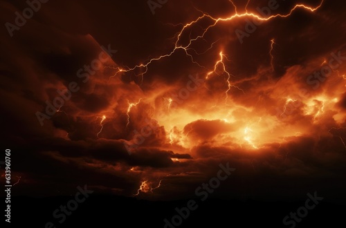 Print op canvas The Wrath of God. Lightning in the sky with stormy clouds