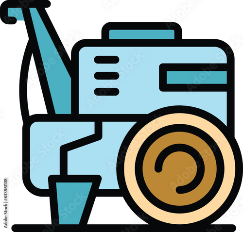 Farm machine icon outline vector. Agriculture cultivator. Lawn grass color flat