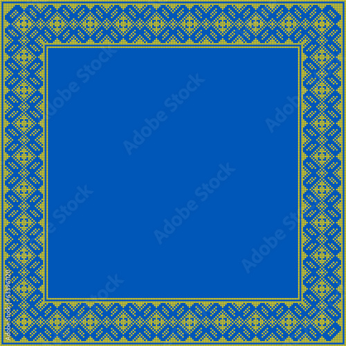 Vector illustration of Ukrainian ornament in ethnic style, identity, vyshyvanka, embroidery for print clothes, websites, banners. Background. Frame for text