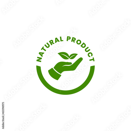 Natural products label or 100% natural ingredients product icon. Organic ingredients green label stamp. 100% natural ingredients, organic bio pharmacy and natural skincare cosmetic product.