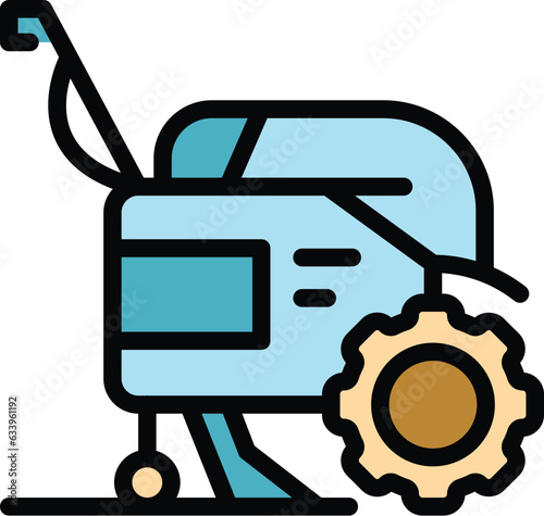 Machine tractor icon outline vector. Farm cultivator. Grass machinery color flat