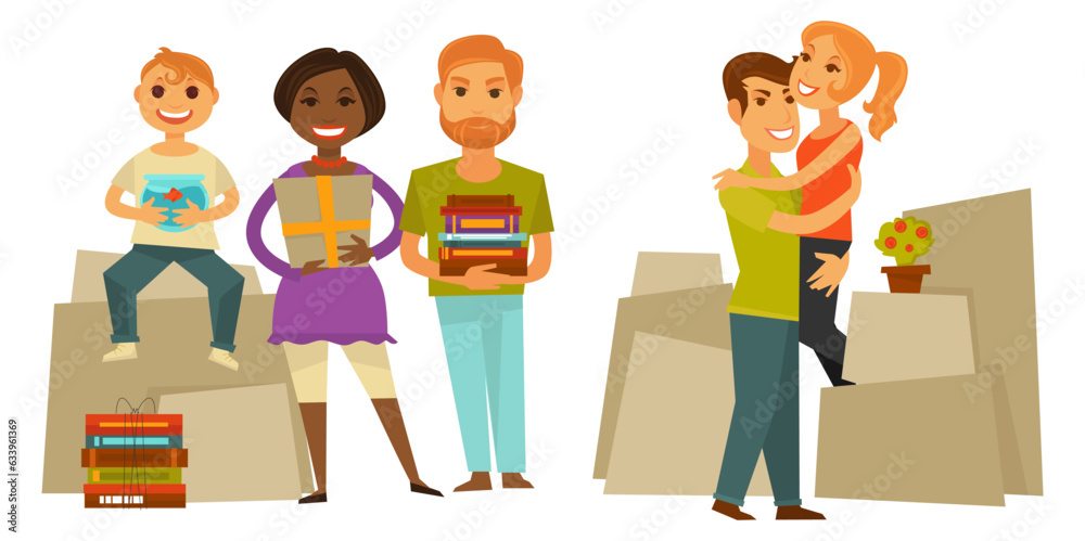 People moving in or out with personal belongings People moving in or out with personal belongings