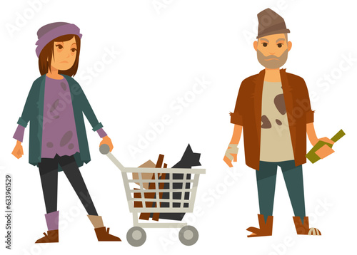 Homeless people with bottle of alcohol vector