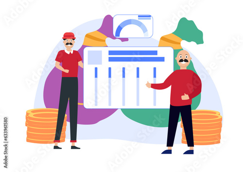 Flat illustration of businessmen discussing on company financial growth.
