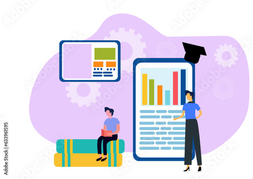 Flat illustration of students checking there result online with background of their grades in mobile screen.
