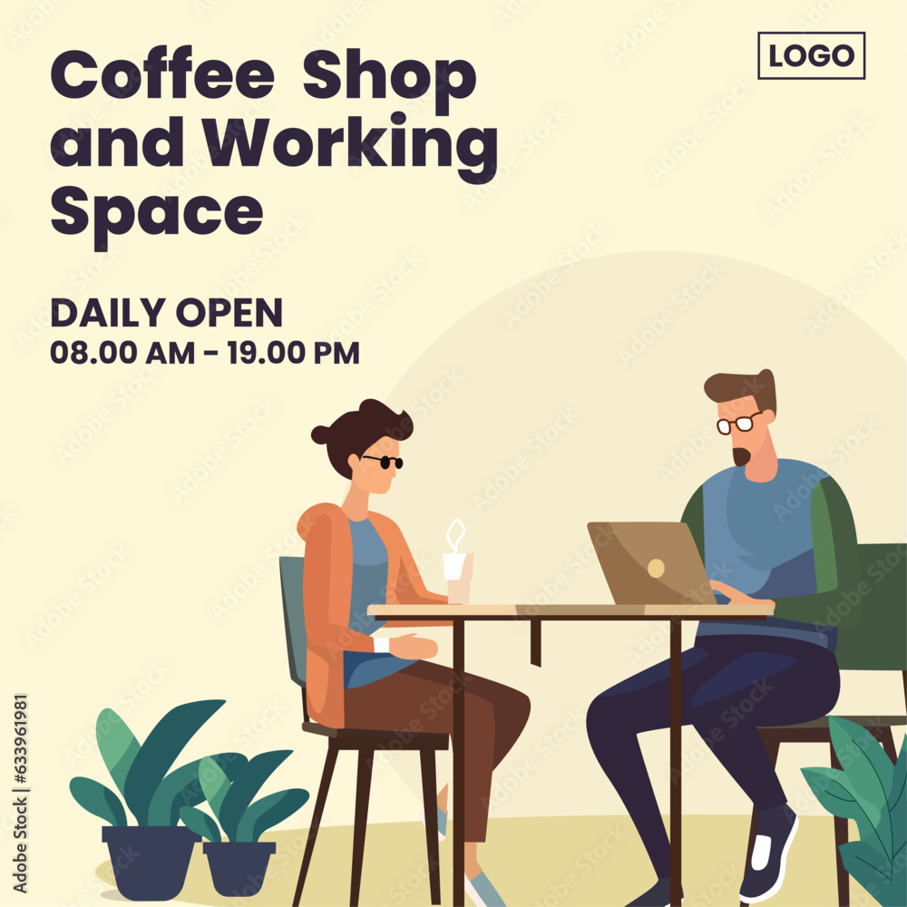 flat vector of man doing work in working space for social media post flat vector of man doing work in working space for social media post