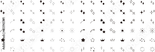 イラスト素材：かわいい手書きのキラキラ・星のイラストセット　ベクター　Cute shining hand drawn illustration set.