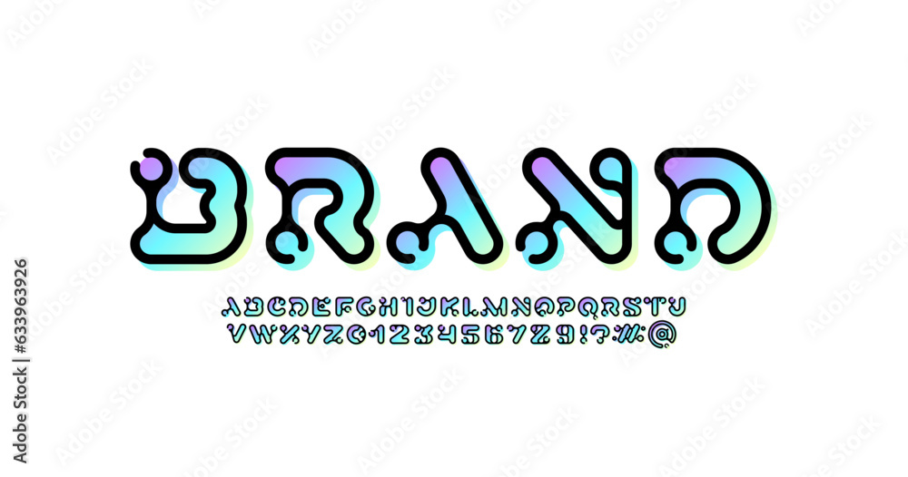 Trendy rounded font, creative alphabet, uppercase Latin letters A-Z and Arab numerals 0-9 made outline lines, vector illustration 10EPS Trendy rounded font, creative alphabet, uppercase Latin letters A-Z and Arab numerals 0-9 made outline lines, vector illustration 10EPS