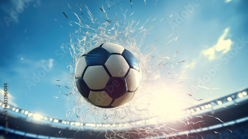 Soccer ball flying inside soccer stadium © red_orange_stock