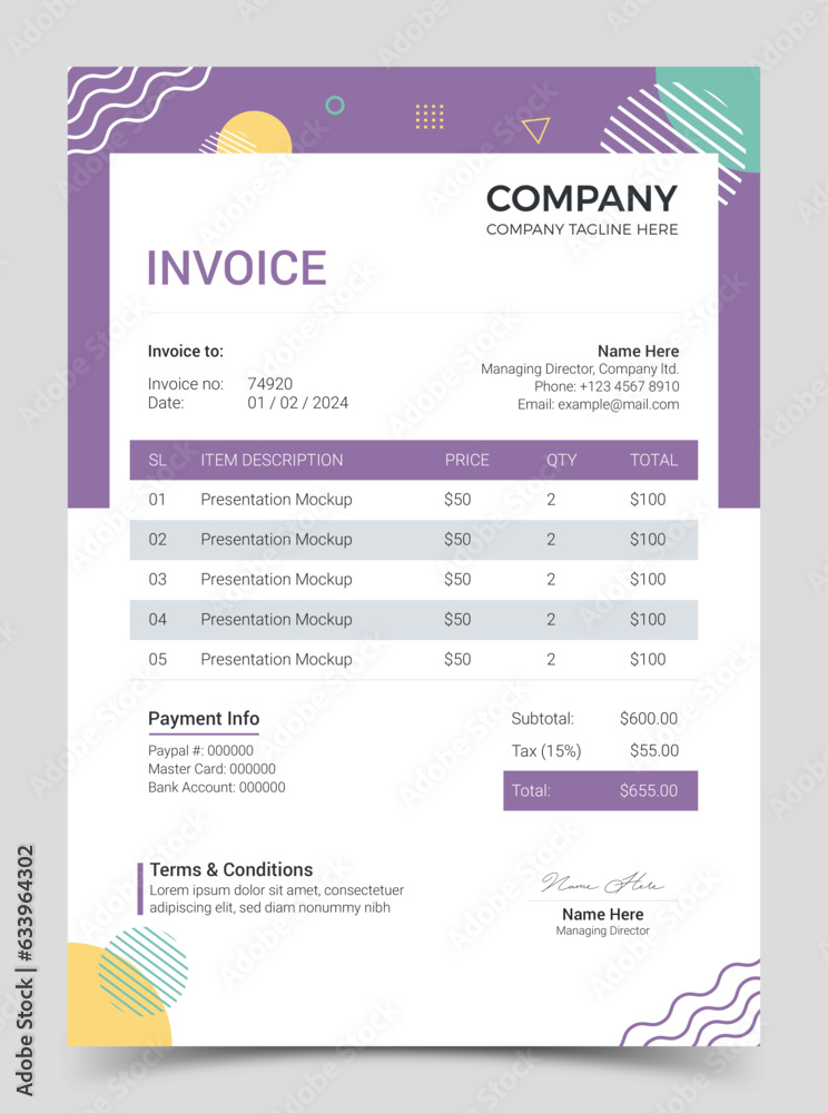 Business corporate creative invoice template. Business invoice for your business, print ready invoice template
