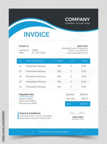 Business corporate creative invoice template. Business invoice for your business, print ready invoice template