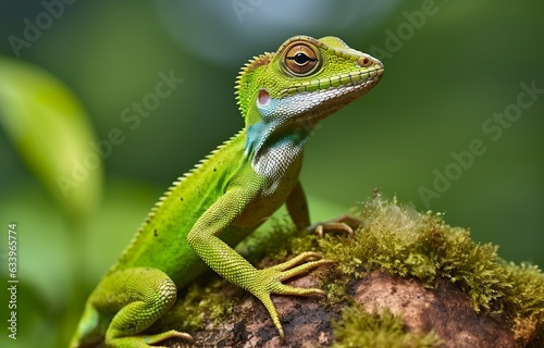 Bronchocela cristatella  also known as the green crested lizard. 