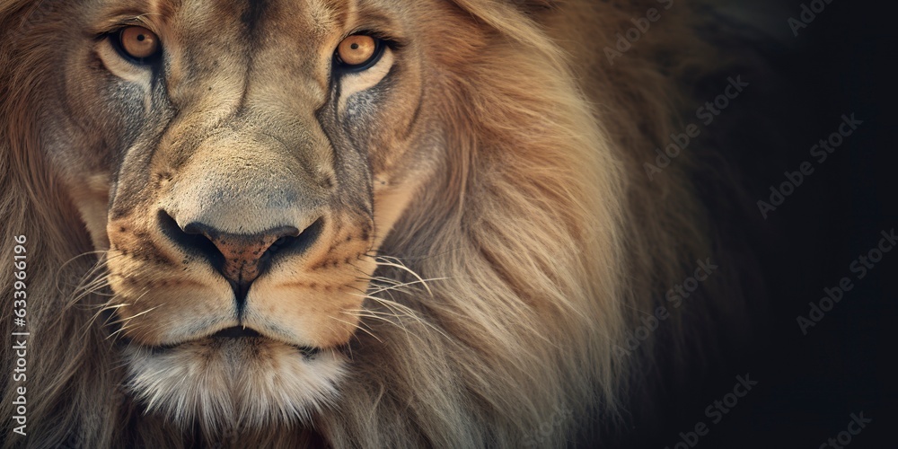 Close up of an African lion. 