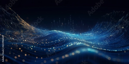 Data technology futuristic illustration. Blue wave pattern on a dark background.  photo