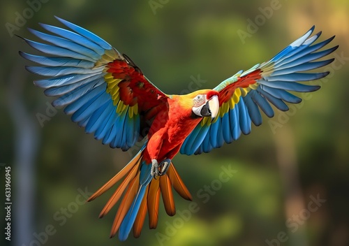 Flying macaw, beautiful bird.  © Image
